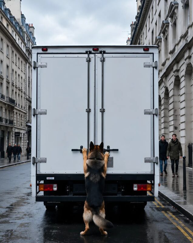Le chien, en voyant un camion-poubelle stationné dans la rue, s’est approché et a commencé à l’attaquer de manière agressive et à tenter d’ouvrir la soute de chargement, et ce que les personnes présentes ont vu à l’intérieur a plongé tout le monde dans le choc
