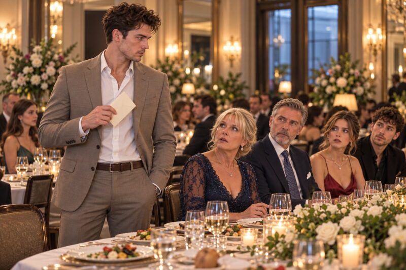 Un fils vint à l'anniversaire de mariage de ses parents avec un cadeau coûteux, mais sa place à table fut donnée au petit ami de sa sœur et on lui demanda d'attendre à l'écart — ce qu'il fit le lendemain matin choqua tout le monde